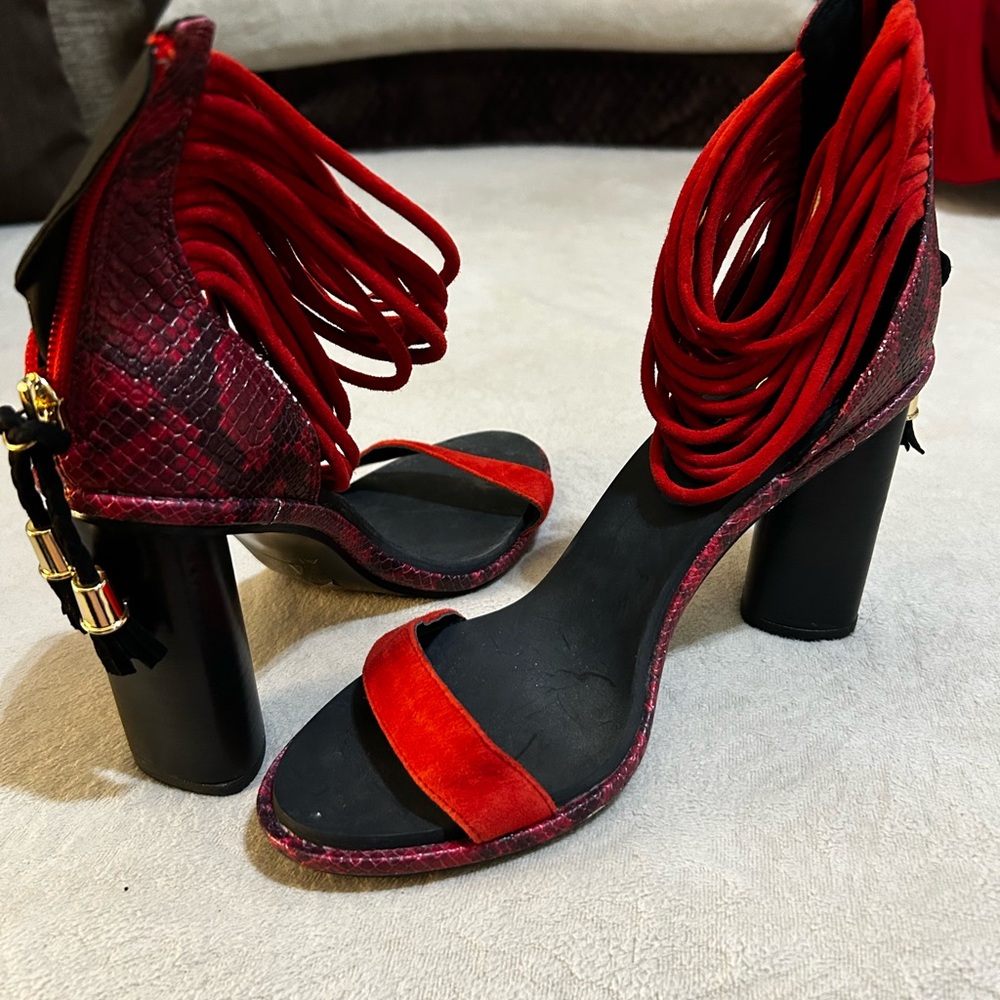 Aldo Red and Black Strappy Heels